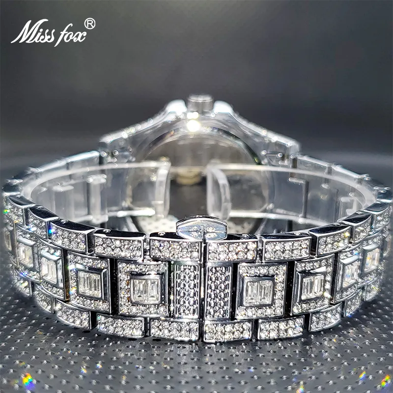 Relogio Masculino Luxury Miss Ice Out Diamond Watch多機能日付を調整するカレンダークォーツ時計