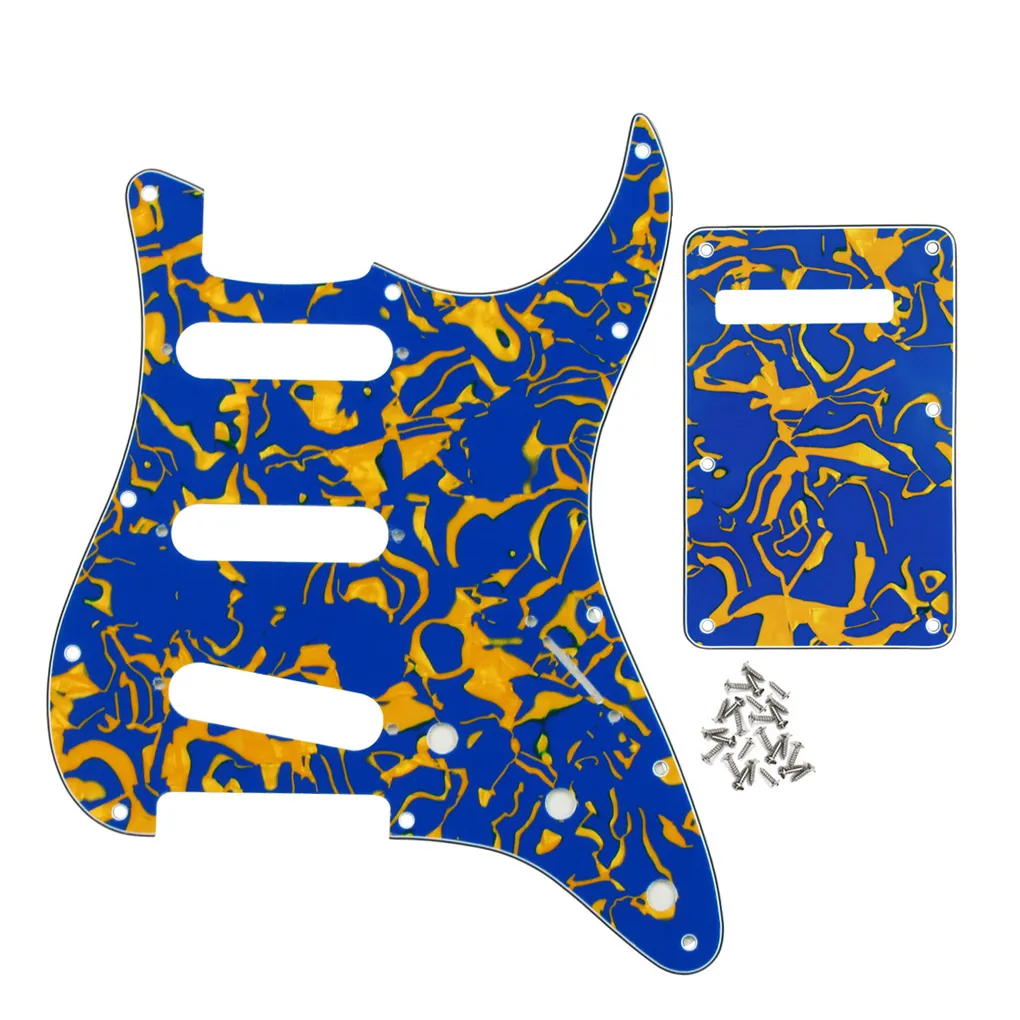 1 conjunto sss pickguard 11 buraco placa de arranhão azul + shell amarelo parafusos de placa traseira para guitarra elétrica