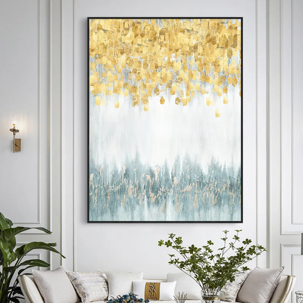 Samenvatting Bright Gold Poster schilderen Moderne Canvas Art Print Wall Art Pictures Landscape Poster for Living Room House Decoratie