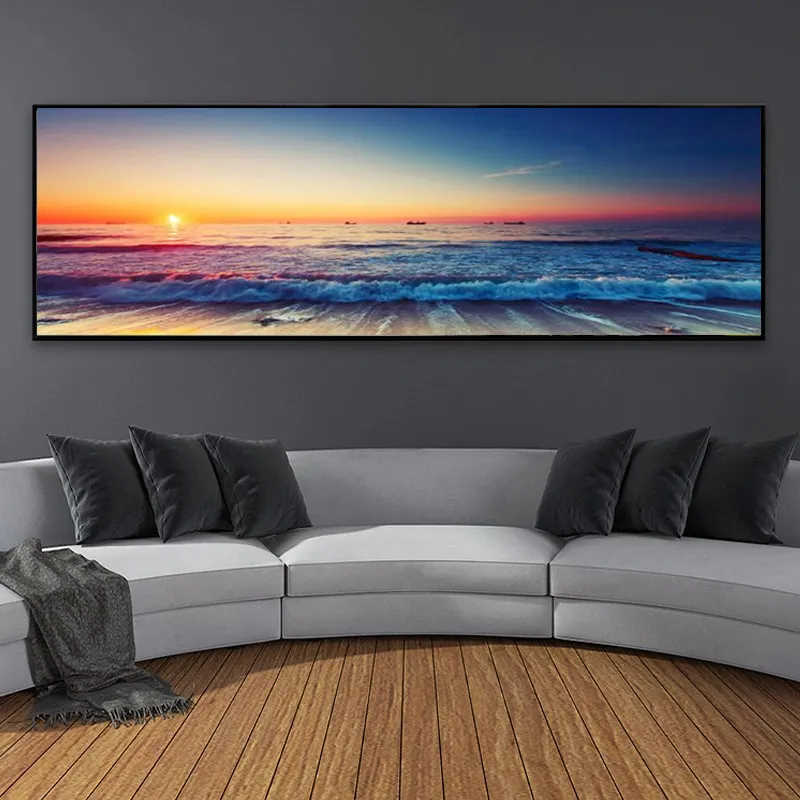 Landscape Posters Canvas Painting Natural Sea Beach Sunset Wall Art Picture for Living Room Home Decor No Frame
