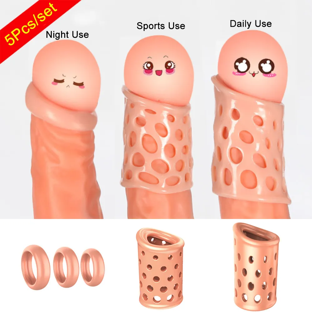 5 pçs / set failkin correção para homens respirável anéis de pênis galo atraso ejaculação sexy brinquedos adultos masculinos dispositivo de castidade