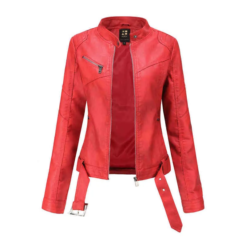 Gewaschene Lederjacke Frauen Frühling Herbst Mantel Weibliche 2021 Motorrad Moto Biker Zipper Jacke Damen Chaqueta Mujer Braun Rot L220728