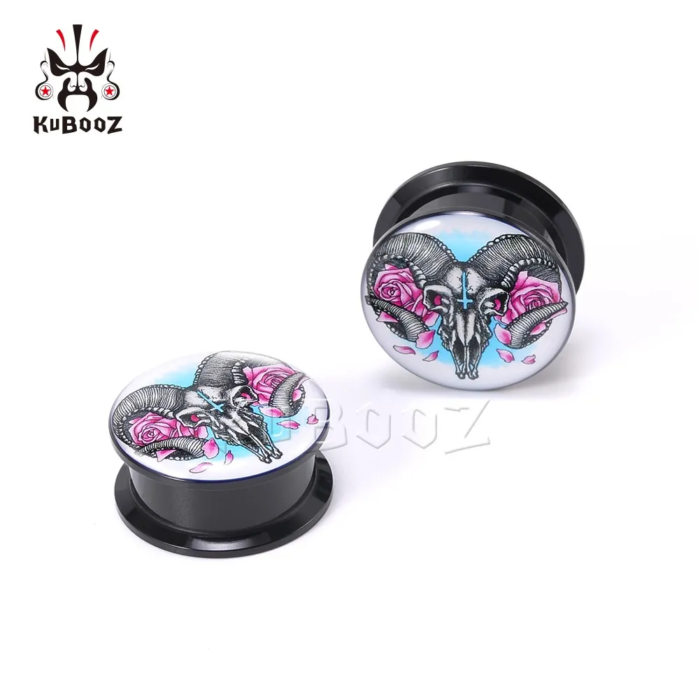 Kubooz 아크릴 양 머리 귀 터널 플러그 게이지 바디 피어싱 보석 피어싱 팽창 전체 6-25mm 202g