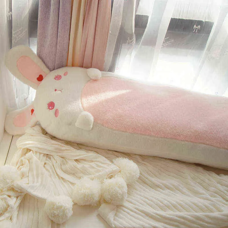 Zachte Lolita Bunny Long sierkussen gevulde cartoon schattige winkle ogen konijnen spellen been dekbed voor meisje verjaardag J220704