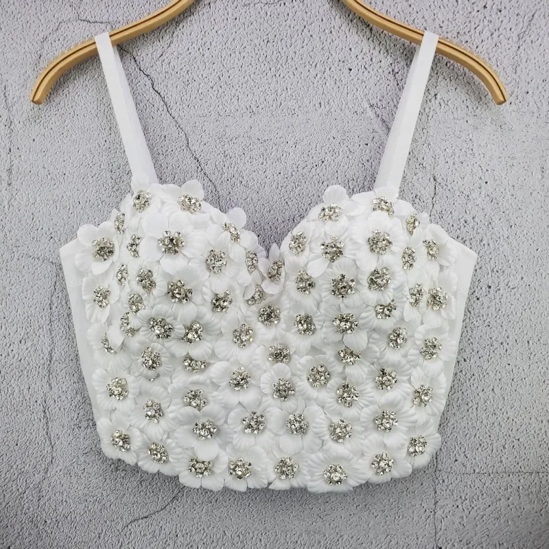 Sexy bh tops diamant kralen bloemen tops Push Up Bralet vrouwen Corset Bustier Bh Nachtclub Party Cropped Top Vest F2047 220331