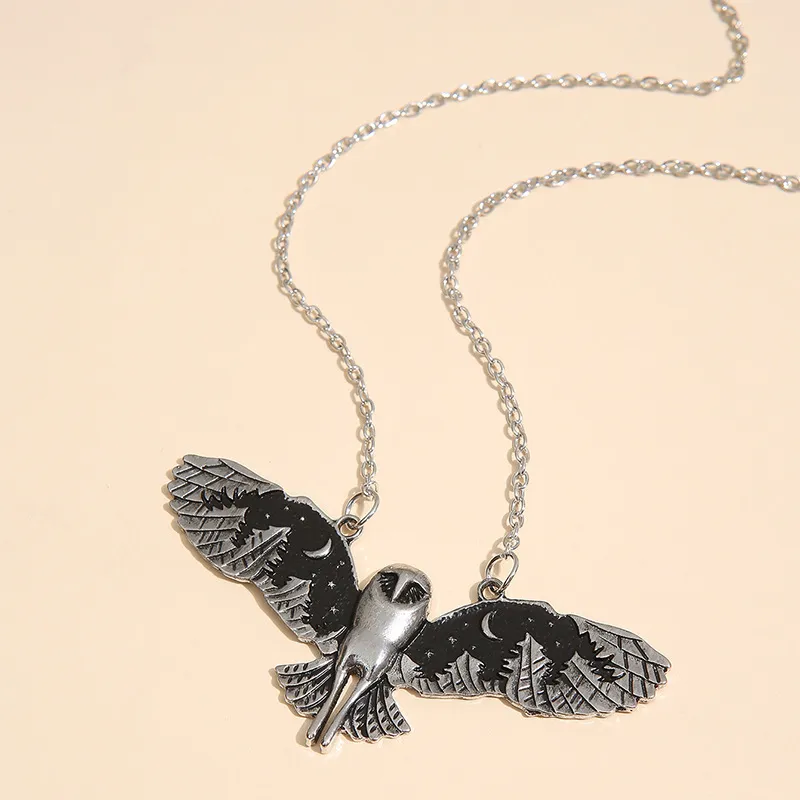 Orman fısıltısı 925 sterling gümüş retro kolye zarif moda baykuş ay kadın cazibe parti mücevher aksesuarları hediye
