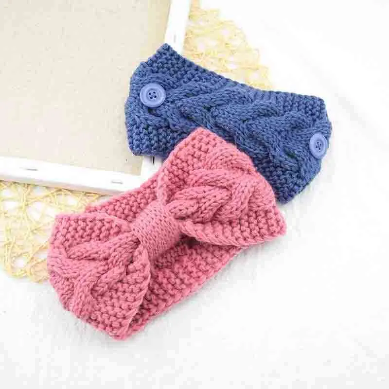 Bandeau tricoté avec nœud au Crochet de couleur unie avec bouton torsadé noué chauffe-oreille femmes porte-masque Turban bandeau accessoires pour cheveux AA220323