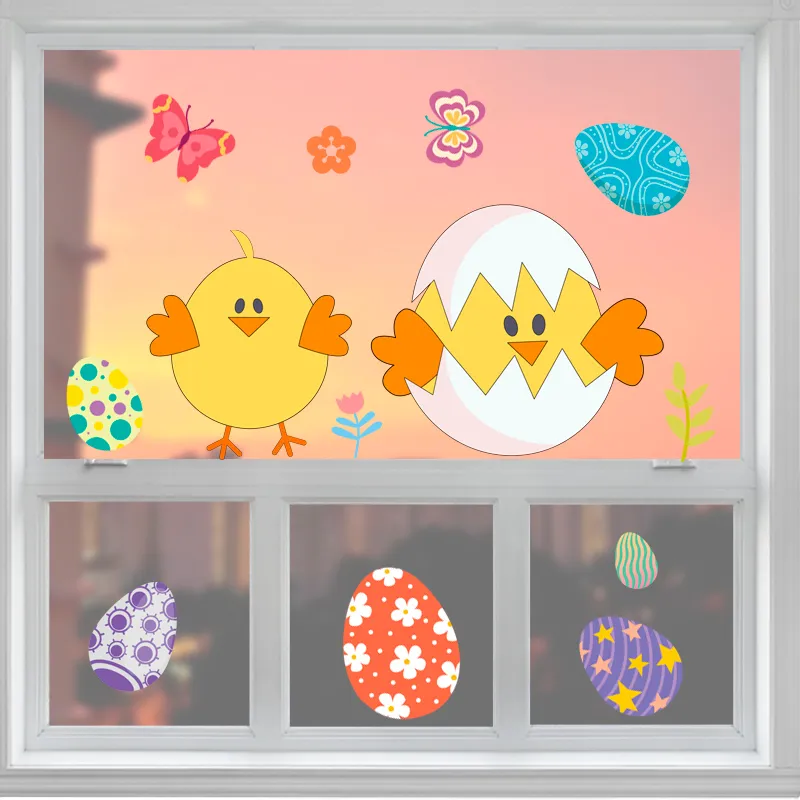 Happy Easter Window Stickers Rabbit Eggs Chick Wall Stickers Easter Decorations for Home Easter Party Bunny Wall Decals 220727