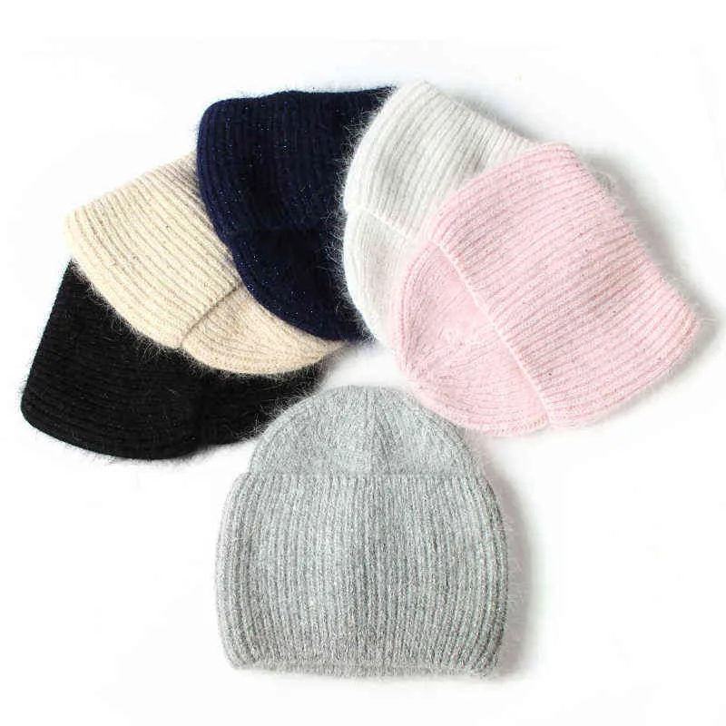 Fish Rover ing Rabbit Fur Sequins Woman Winter Hat Solid Color Autumn Hats Best Matched Warm Soft Bonnet Skullies Gift J220722