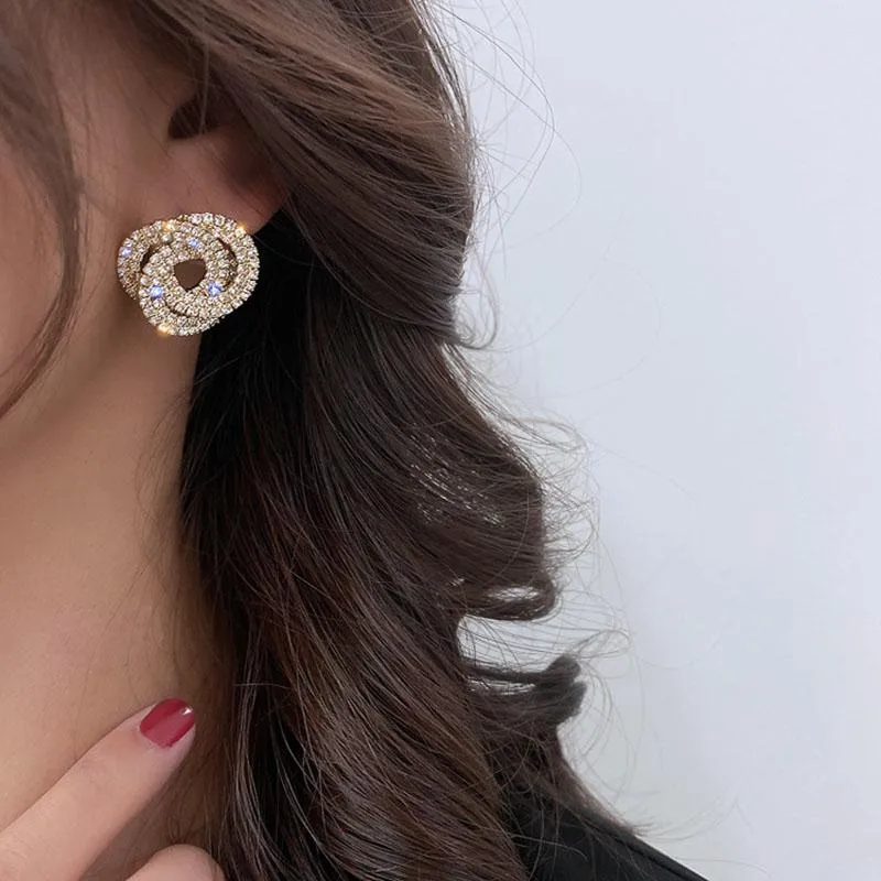 Stud Elegant Full Rhinestone Crystal Geometric Earrings For Women Circles Around Big Wedding Party JewelryStud285r