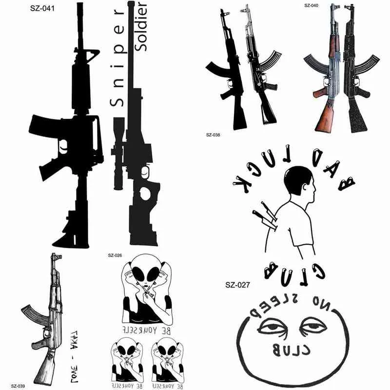 NXY Temporary Tattoo Yuran New Black Gun Men Fashoin Stickers Women Body Arm Ak Rifle Waterproof Tatoos Sniper Transferable 0330