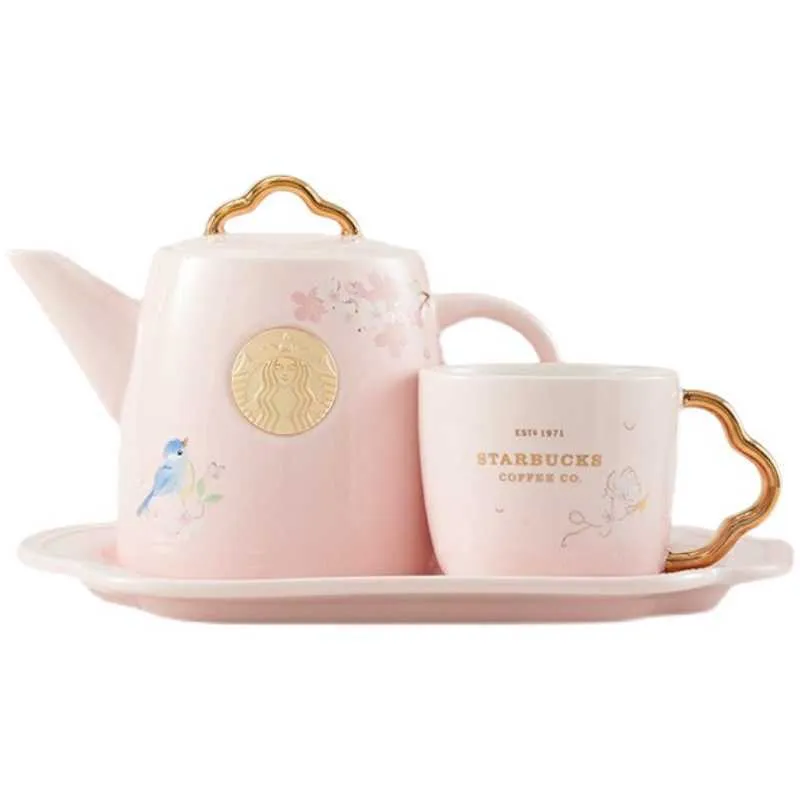 Starbucks Teekanne 2022 Cherry Blossom Ruyi Tasse im Nationalstil, Kannenset, rosa bemalte Meerjungfrau-Namensschild-Kaffeetasse