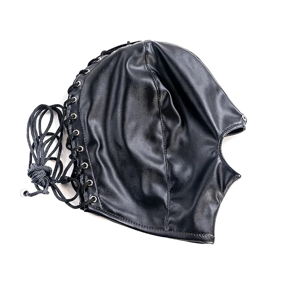 camaTech PU Leather Hood Headgear Bondage Adult Games Fetish Open Mouth Nose Full Face Mask For BDSM Role Play Costume sexy Toys