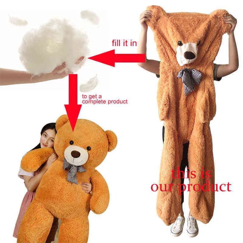 Cm Soft Plush Bear Skin Dolls Huge Size American Giant Semifinished bear Coat Birthday Gift For Baby J220704