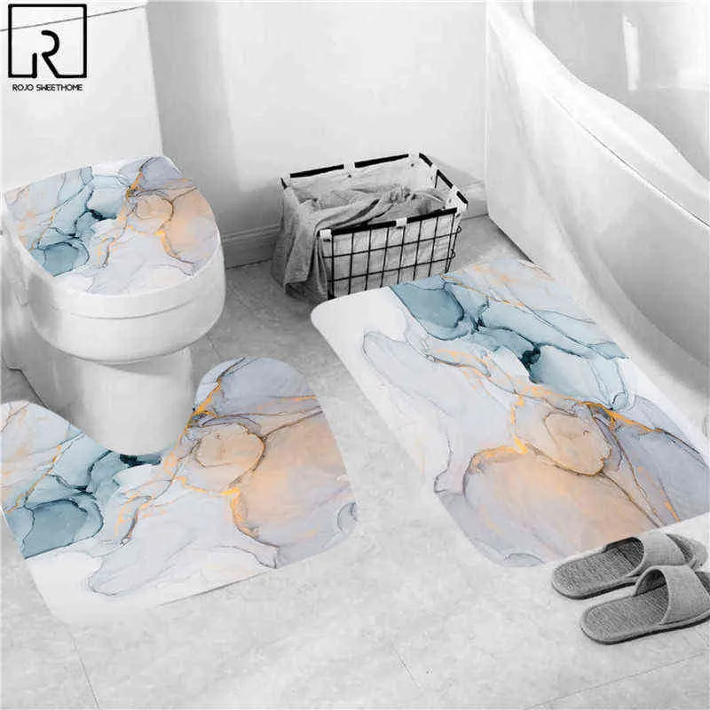 Beautiful Modern Shower Curtains 3D Bathroom Curtain Set Anti-slip Bath Mat Soft Carpet Water Absorption Rugs Home Decoration AA22277I