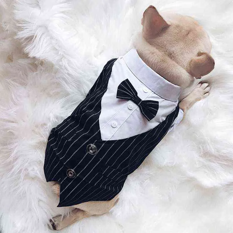 Gentleman Dog Clothes Wedding Suit Shirt For Small Dogs Bow Formal Tuxedo Outfit Dog Come For French Bulldog Chihuahua L220810