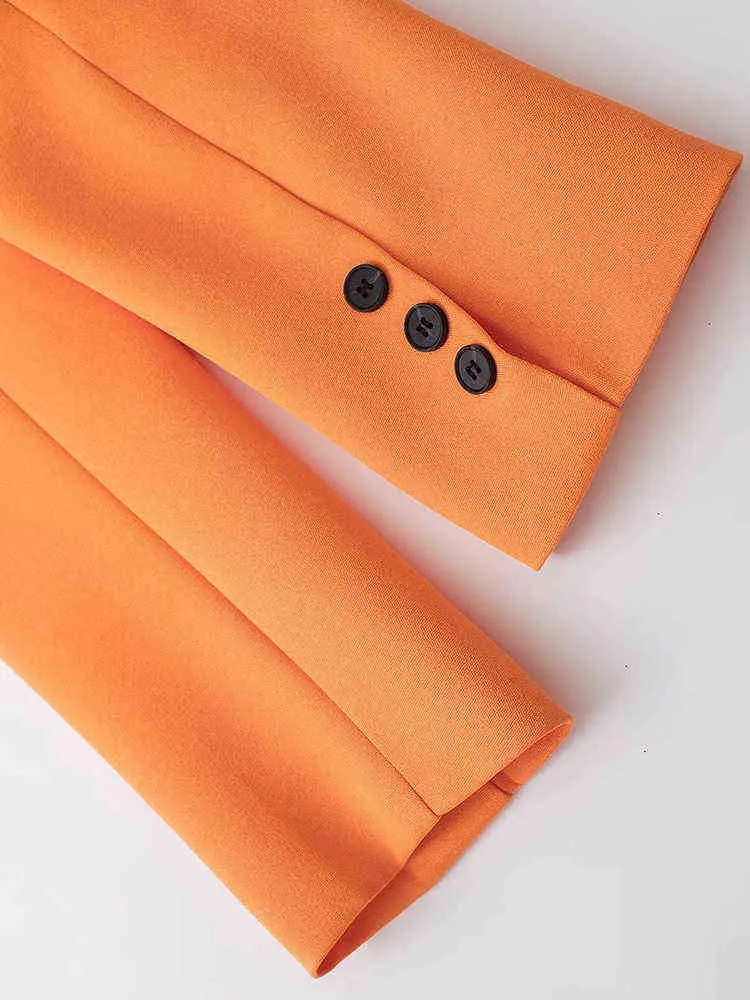 2022 ربيع أزياء المرأة البرتقالية بدلة طويلة قطعة مجموعة زر واحد سترة السيدات عارضة مكتب السترة السراويل المستقيمة L220714