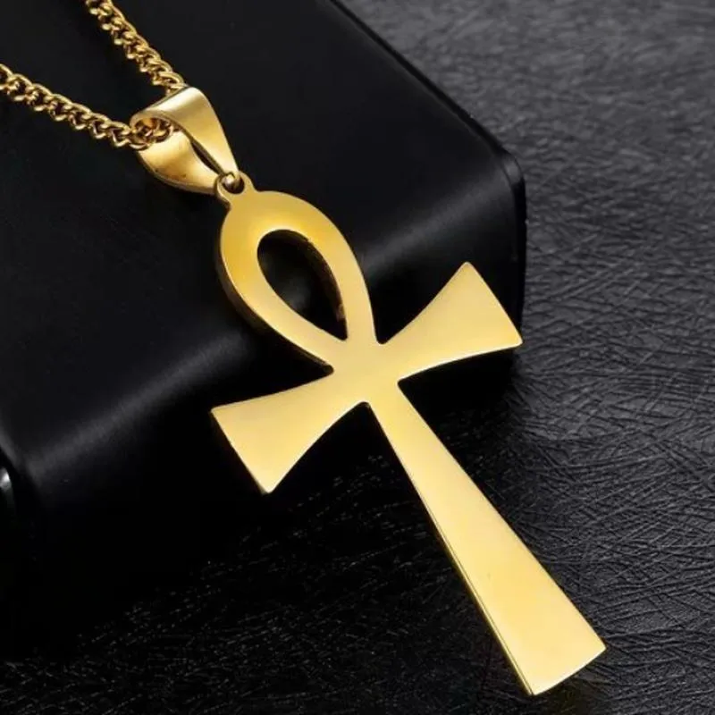 Hänge halsband mode premium punk stil guld svart egyptisk ankh liv cross halsband för män juvelrypendant247q