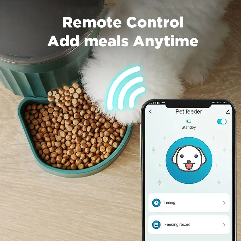 Alimentador automático de animal de estimação inteligente com controle remoto do aplicativo e porção de plano de alimentação cronometrado Dog de cão Dispensador 220323