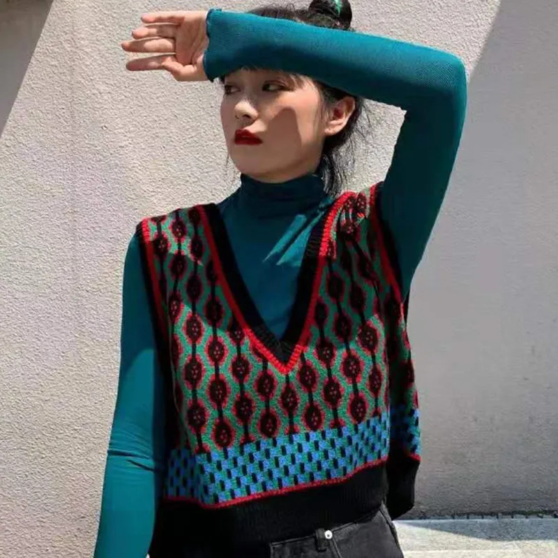 Vintage Gevşek Kazak Kadın Yelek V Boyun Moda Örgü Tank Tops Kolsuz Kazak Kadınlar Rahat Ürün 220318