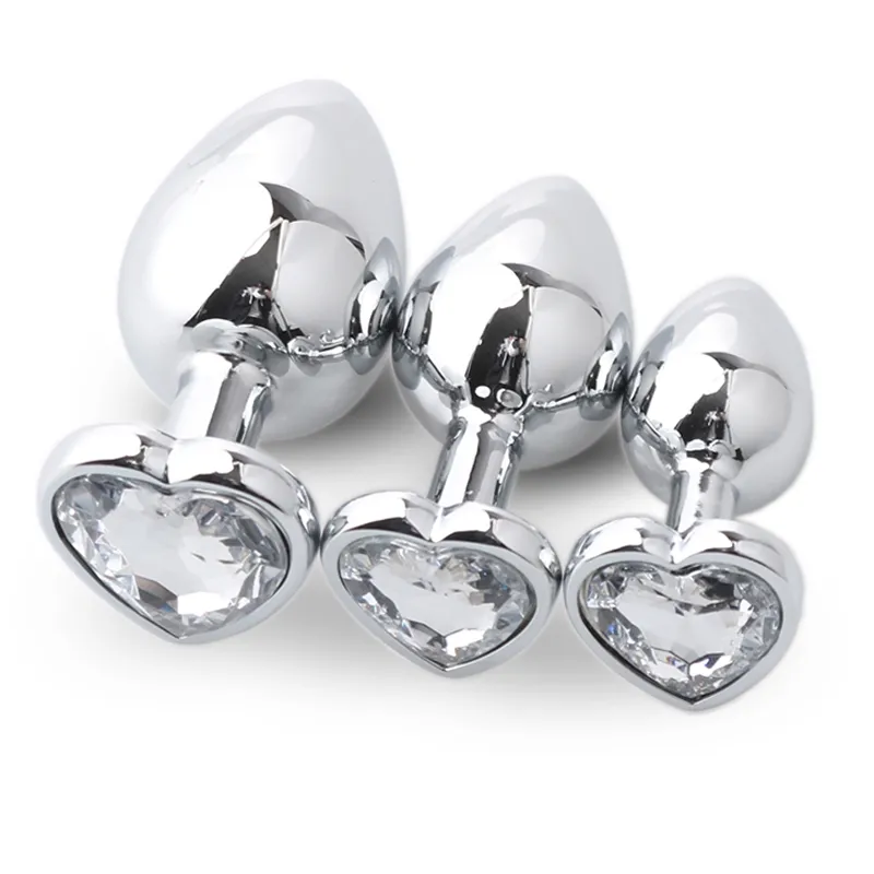 /Package Metal Butt Plug Heart Anal Beads Stimulator Stainless Steel Crystal Jewelry Smooth Touch Anal adult male sex toys 220413