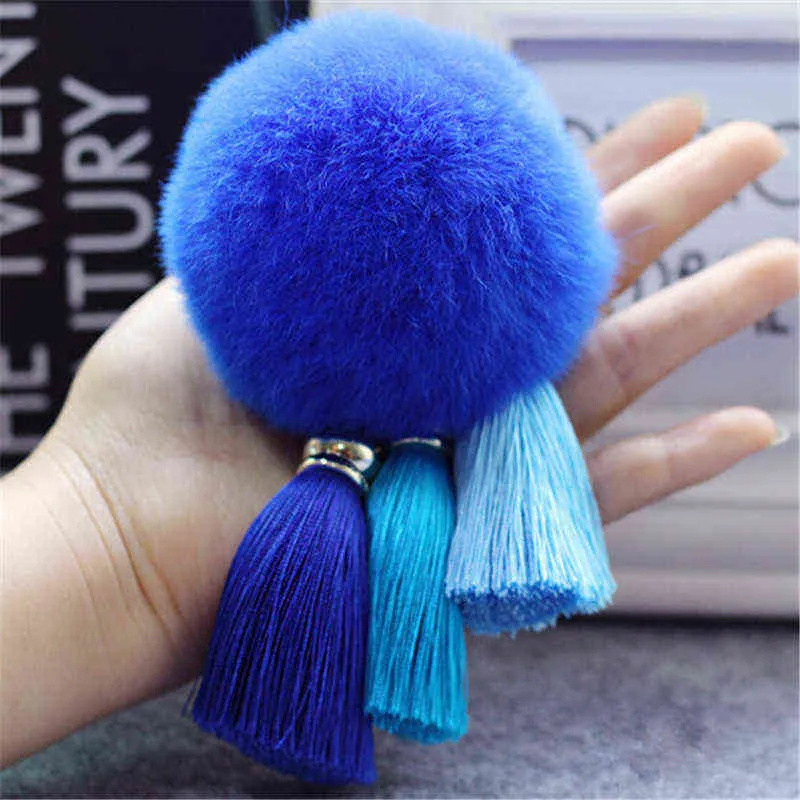 Zoshi Moda Kobiety Rabbit Futro Cony Włosy Kulka Pompon Charm Thrice Tassel Brelok Samochodowy Torebka Key Breloczkowy Wisiorek AA220318