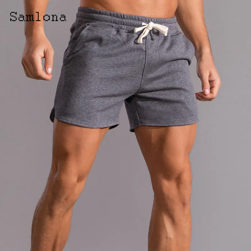 Samlona hommes loisirs Shorts été Sexy à lacets Skinny Shorts grande taille 3xl mâle décontracté plage pantalons courts bleu blanc 220608