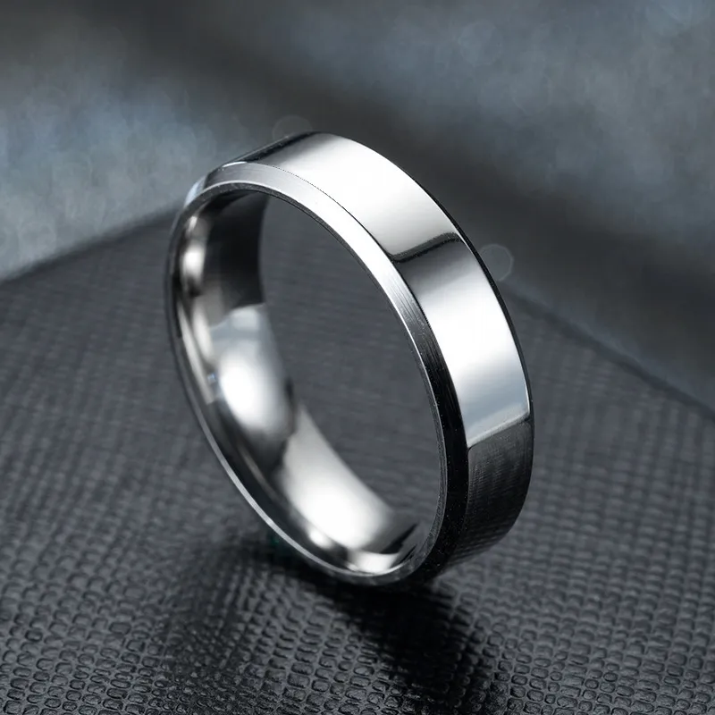 Stainless Steel Black Rings for Women Wedding Men Jewelry Width 6mm Custom engraving name 220719