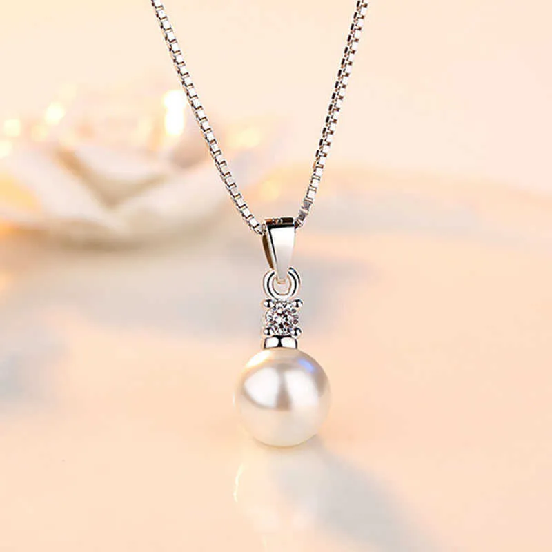 Necklace Choker Elegant Women Pearl Pendant Silver Color Clavicle Chain Copper Bridal Wedding Cute Girl Jewelry Gift