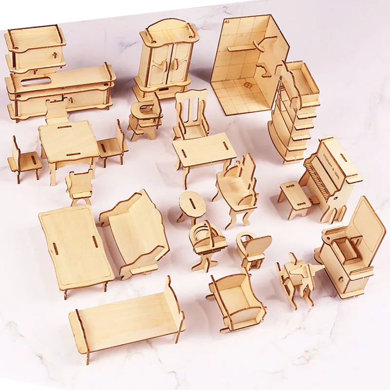 ドールハウス家具ミニチュアセット3D木製パズルクリエイティブデコレーションスケールビルディングモデルのおもちゃギフト子供の女の子220715