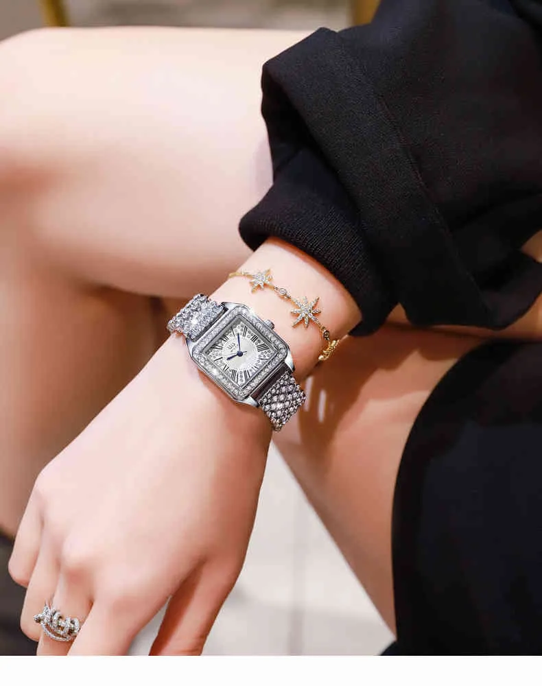 Wiilaa Women Watch 2022 Stainls Steel Sier Rhintone Watch for Women Women Clock Relogio Feminino Diamond