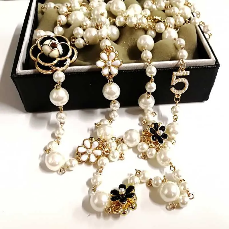 Mimiyagu lange Halskette mit simulierten Perlen für Damen, doppellagiger Anhänger, Pulloverkette, Party-Schmuck, 256 K