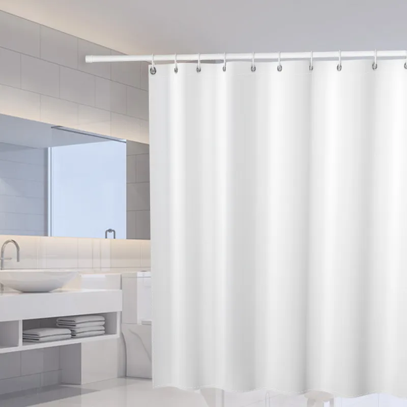 Rideaux de douche imperméables couleur unie avec crochets anneaux pour salle de bain blanc noir Anti-moisissure Polyester cloison maison rideau de bain 220517