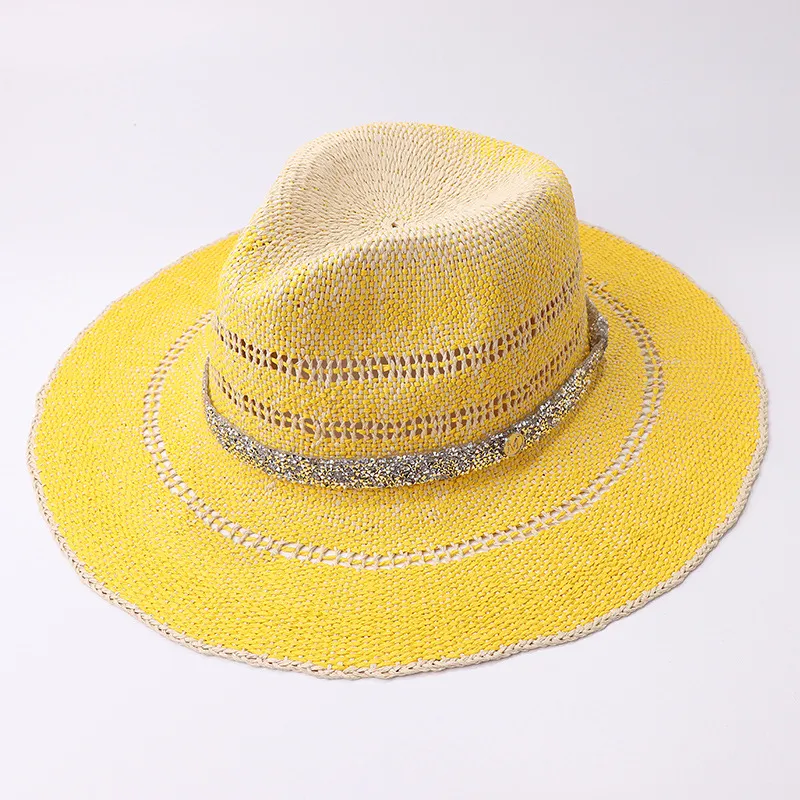 Gradient Summer Women's Men's Jazz Hat Straw Hat Drill Chain Accessories Beach Shade Sun Protection Hop Hat Panama