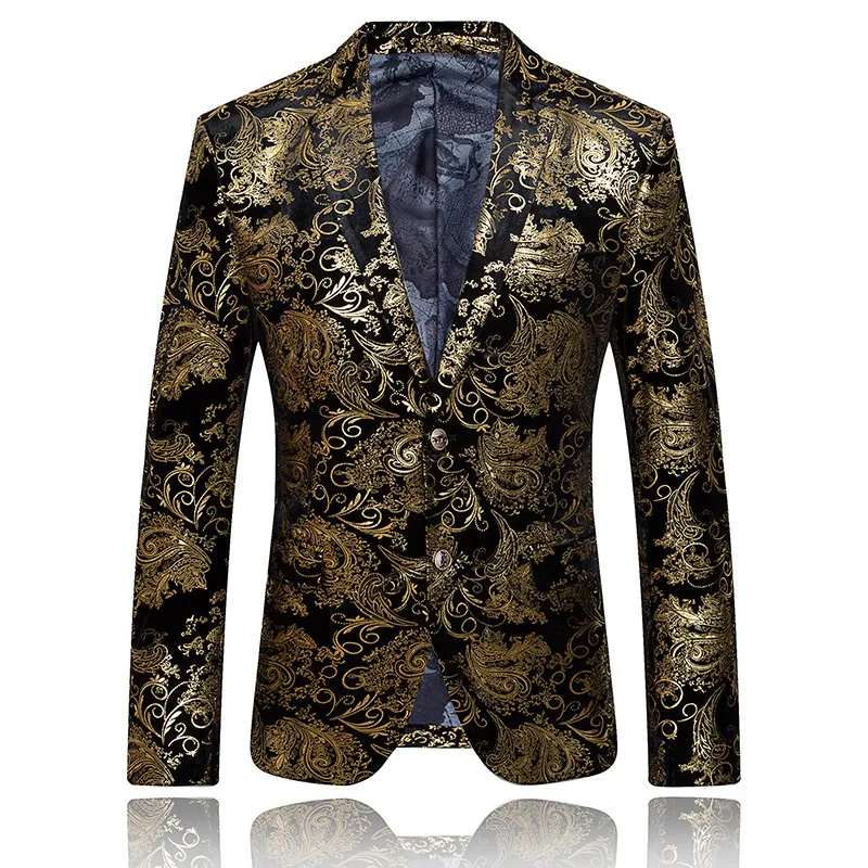 Boutique Fashion Gold Blazer Bronzing Mens Slim Fit Costume Veste Hommes Mariage Discothèque Scène Robe De Soirée Plus Taille S-5XL 220527