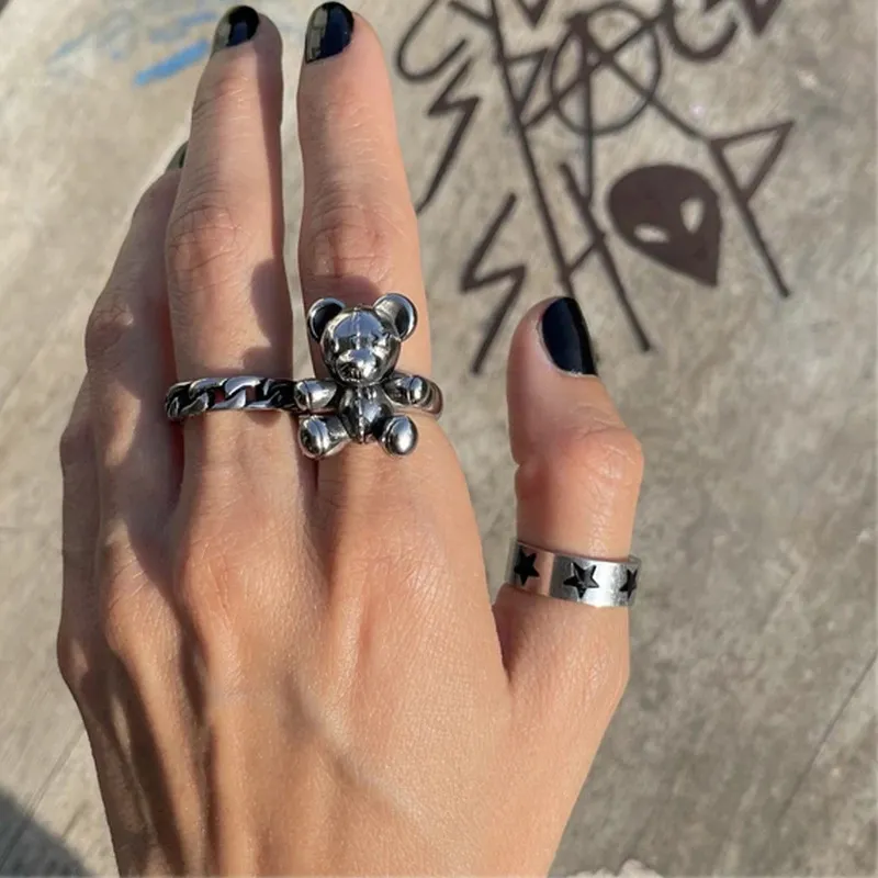Ins Gothic Punk Heart Frog Skull Anelli donna Uomo Vintage Spider Rabbit Smile Face Ring Coppia Fashion Jewelry Gift 220719