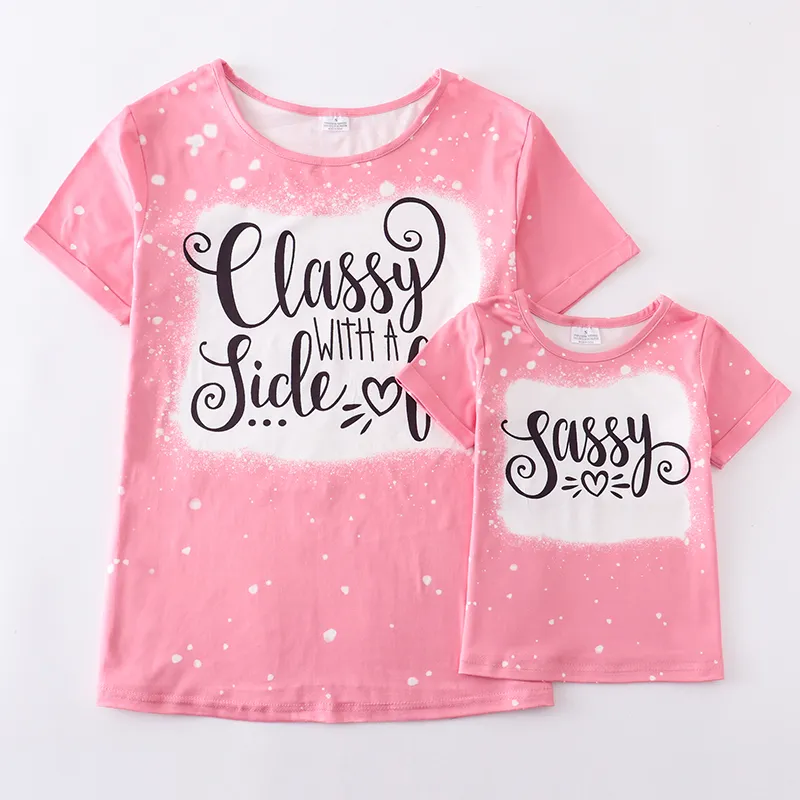 Girlymax SpringSummer Baby Meisjes Mommy Me Hoodie Gebleekte T-shirt Top Boutique Set Kinderkleding Korte Mouw 220531