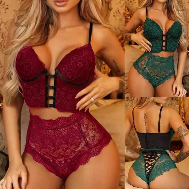 Vrouwen sexy kant draadloze bh korte sets holle bandage bh string suit dames lingerie ondergoed set l220727