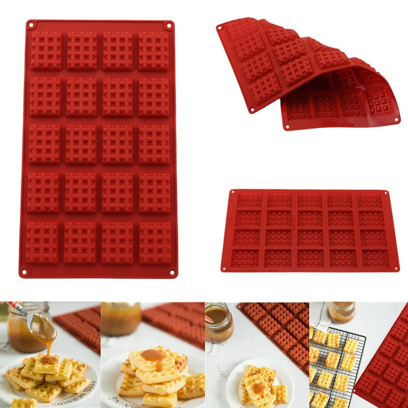 Marrone 20 fori in silicone fai da te cioccolato waffle stampo biscotti reticolo di ghiaccio accessori la preparazione di torte strumenti di cottura 220601