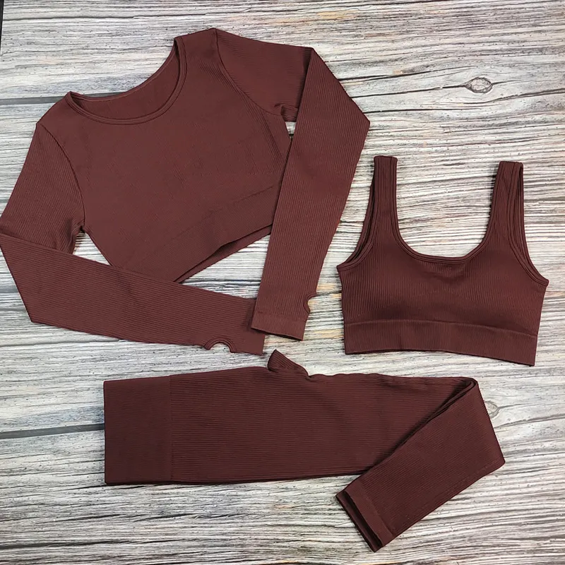 Beyaz Yoga Setleri Sport Femme Rib Activewear Set Kızlar Dikişsiz Fitness Takım Egzersiz Kıyafetleri Atletik Giyim Kadın Sakinsiz Spor Seti 220513