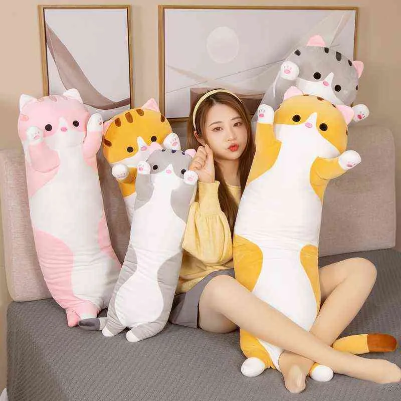 Cm Cute Cartoon Cat Plush Toys Stuffed Soft Long Duvet Pillow Bed Sleep Home Decor Birthday Gift doll For Children Girl J220704