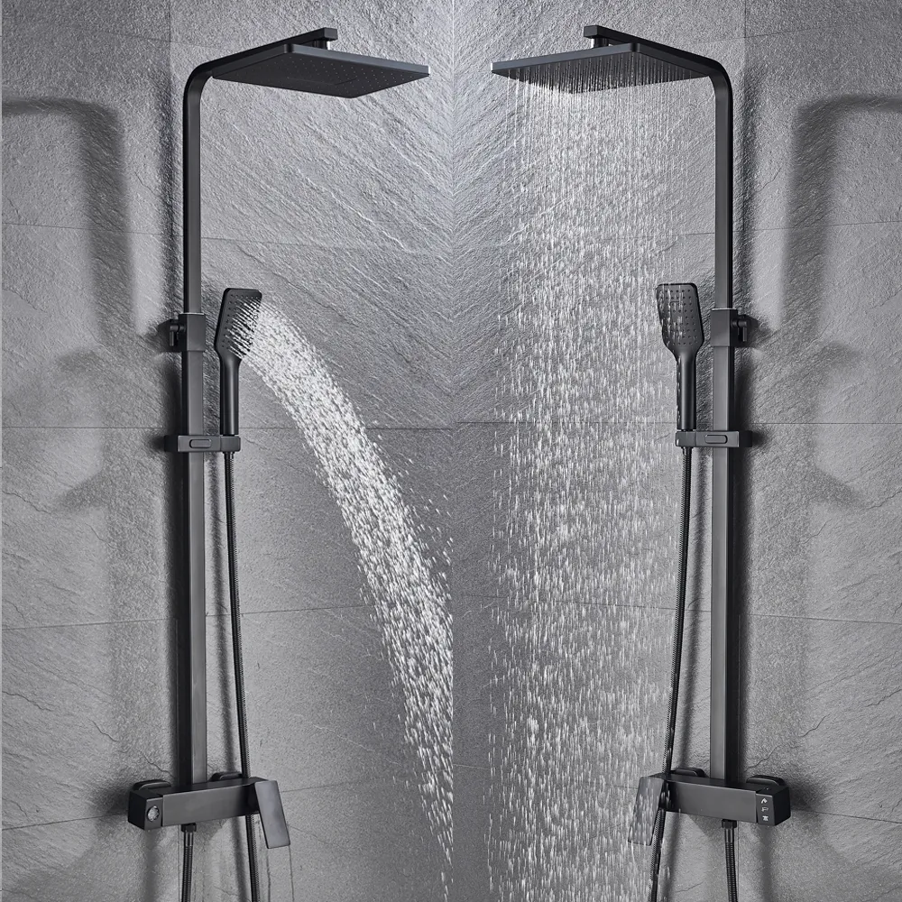 Badezimmer Wasserhahn Chrom/Schwarz Regen Dusche Kopf Bad Wasserhahnwand montiert Badewanne Duschmischer Tippset Mixer