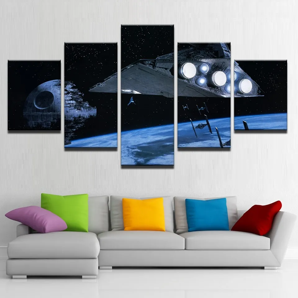 Paesaggio dell'astronave 5 pannelli su tela stampa artistica su tela pittura decorazione della parete soggiorno senza cornice