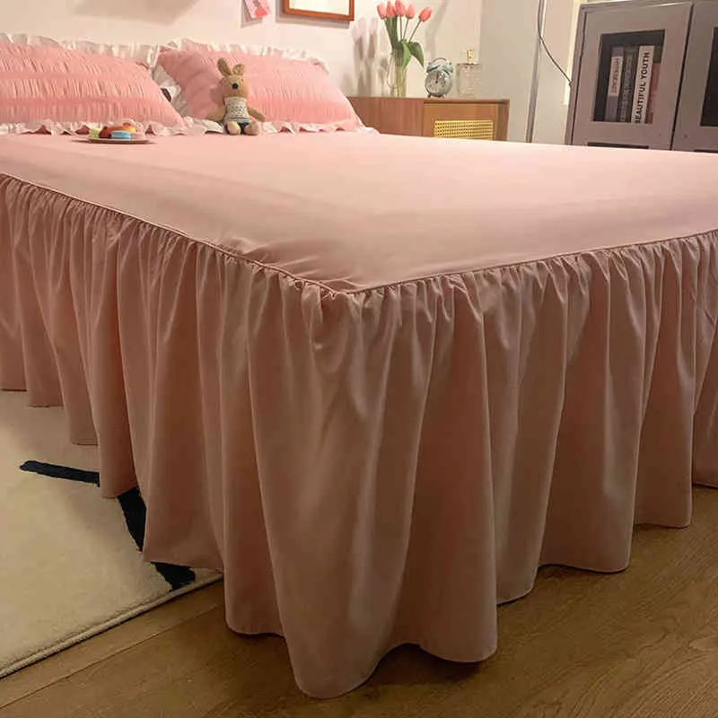 Pink Ruffled Seersucker Duvet Cover Set 3/Soft Lightweight Down Alternative Grey Bedding with Bed Skirt and Pillowcases