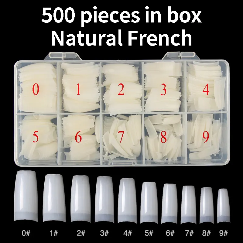 500st Box Nail Tips 500 st Coffin False S Long Clear Natural Fake Art Flat Shape Full Cover Manicure French Style 220716