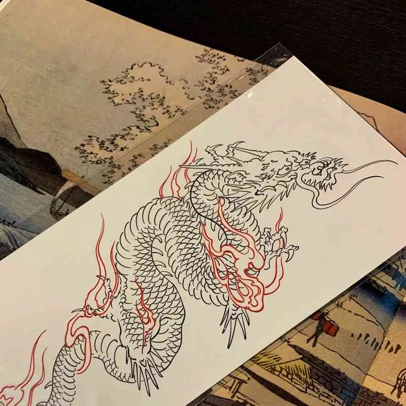 NXY tatouage temporaire Double couleur Dragon chinois Tatoo pour hommes femmes bras étanche corps jambe faux tatouages Tatuajes Temporales Cool décalcomanies 0330
