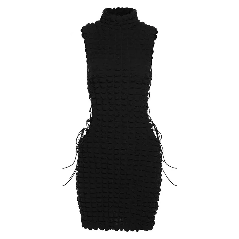 Mode turtleneck ärmlös ihålig ut sexig klänning för kvinnor sommar bandage bodycon streetwear y2k klänningsklubb kläder 220509