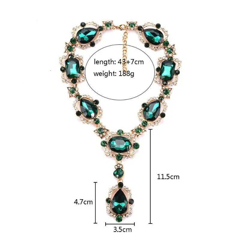 Colares de pingente clássico verde gemstone gargantilha colar para mulheres grande vidro cristal étnico noiva casamento vintage colares chain330f