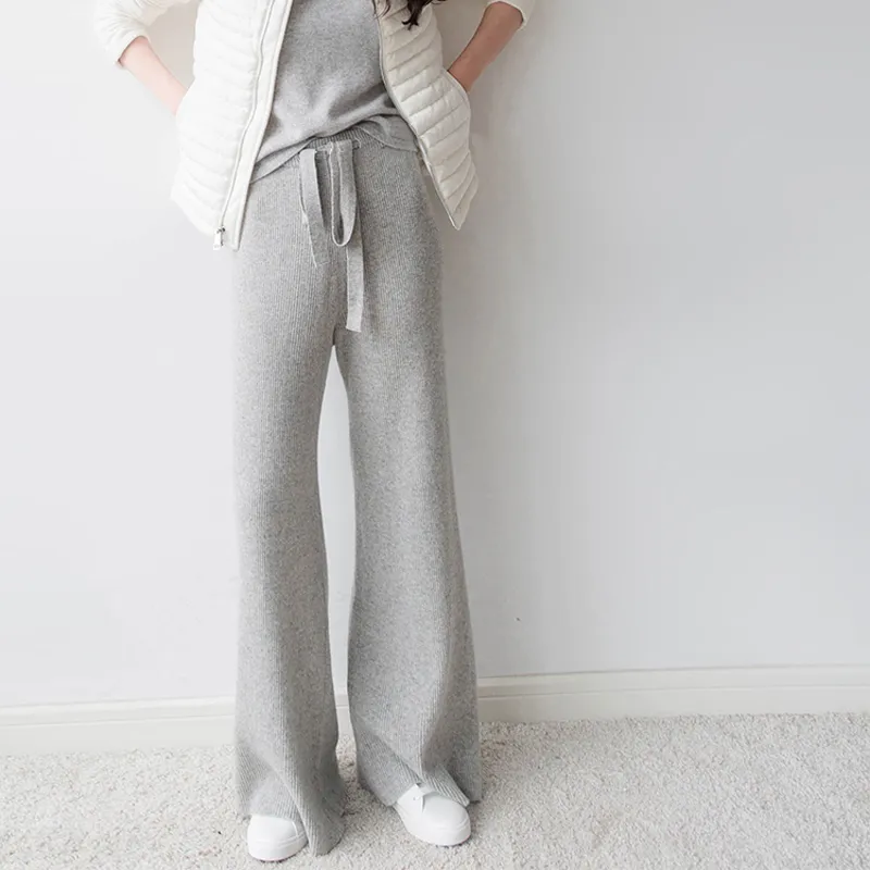 Pantalon en cachemire pour femme, pantalon décontracté en laine sauvage, ample, tricoté, chaud, automne et hiver, CX220316