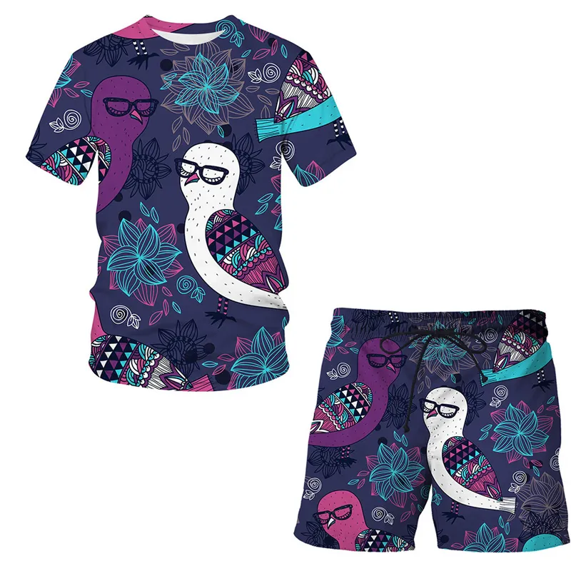 Men's Sports Suit T-shirt Shorts Workout Clothes 2-Piece Set Abstract Art Painting 3D Printing Short-Sleeved Sportswear Outfit 220726